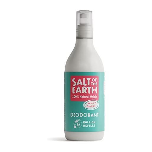 Salt Of the Earth natural deodorant roll on refill by melon & cucumber - vegan, long lasting protection, leaping bunny approved, made in uk - 525ml