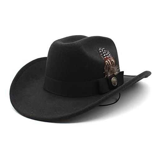 Faringoto cappello da cowboy occidentale da uomo fedora a tesa larga cappello vintage jazz cappello da uomo, nero , etichettalia unica