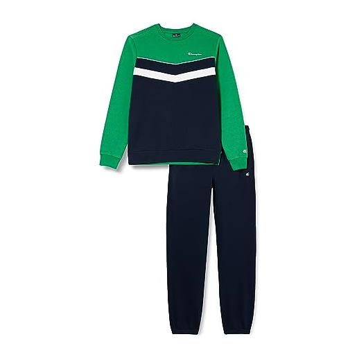 Champion legacy legacy sweatsuits b - colorblock powerblend fleece crewneck tuta sportiva, verde/blu marino, 15-16 anni bambino fw23