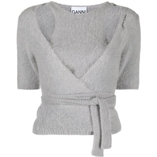 GANNI layered brushed-effect knitted cardigan - grigio