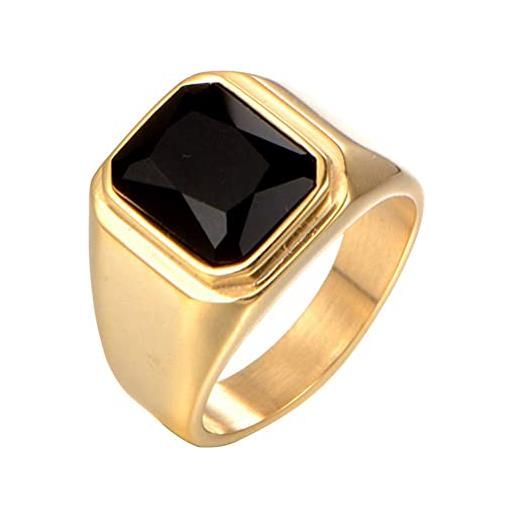 HIJONES anello da uomo in pietra in acciaio inossidabile placcato in oro nero con zirconi quadrati grandi vintage nero misura 19
