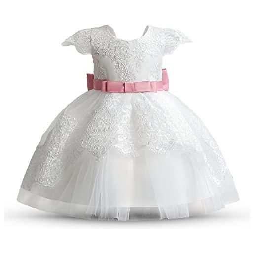 Absead bambino ragazza vestito fiore paillettes pizzo vestiti principessa spettacolo festa abito taglia 100(3 anni, 007 rosa)