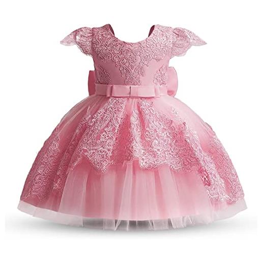 Absead bambino ragazza vestito fiore paillettes pizzo vestiti principessa spettacolo festa abito taglia 120(5 anni, 007 rosa)