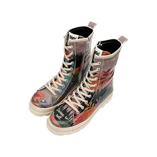 DOGO femme cuir vegan multicolore bottes longues à glissière - bottes de mode décontractées confortables faites à la main, stories to tell motif