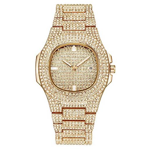 Godmoy tutti gli orologi di diamanti per gli uomini bling-ed out rotonda mens luxury watch con bracciali hip hop con cinturino in blister