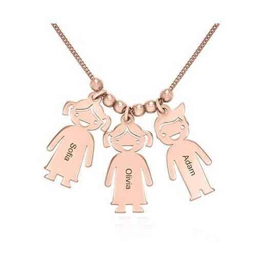 MyNameNecklace myka - collana della mamma da 1 a 5 charm bimbi incisi personalizzati in argento 925 - regalo per mamma o nonna (argento 925 placcato oro rosa 18k)