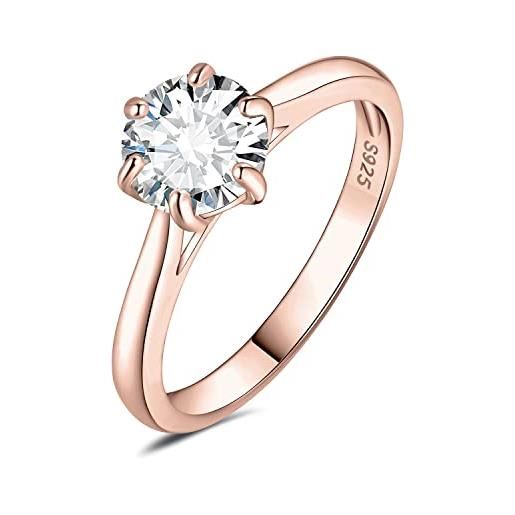 JewelryPalace 1.5ct classic anello solitario donna argento 925 con creato moissanite, diamante simulato anelli con pietra rotonda, semplice fedine fidanzamento in oro rosa set gioielli donna 9.5