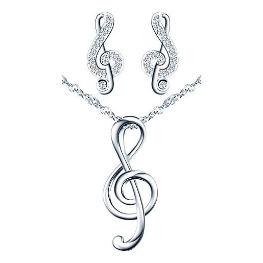 MicVivien collana e orecchini per donna argento 925 nota musicale con zirconia cubica chiave di violino set di gioielli per mamma donne ragazze