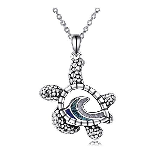 YFN collana tartaruga in argento sterling ciondolo tartaruga mare onda oceano spiaggia tema gioielli tartaruga regali per donna bambina