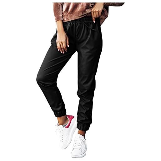 Generic pantaloni pantaloni sportivi da donna in raso con coulisse in vita elastica alla caviglia con tasca termici (black, xl)