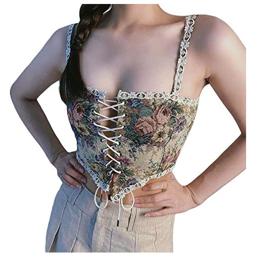 SUYGGCK corsetto rinascimentale da donna corsetto medievale vintage con lacci corsetto gotico corsetto floreale canotta