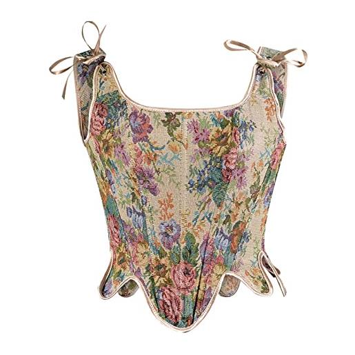 SUYGGCK corsetto rinascimentale da donna corsetto medievale vintage con lacci corsetto gotico corsetto floreale canotta