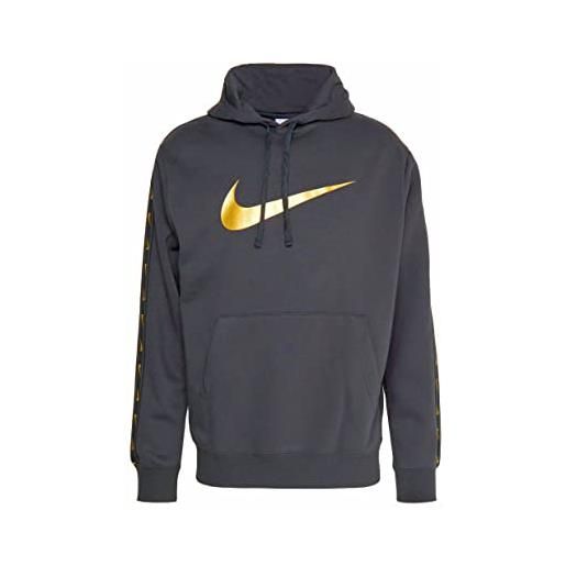 Nike swoosh repeat fleece pullover hoodie (dx2028-070) gold/grey, felpa invernale uomo, taglia m