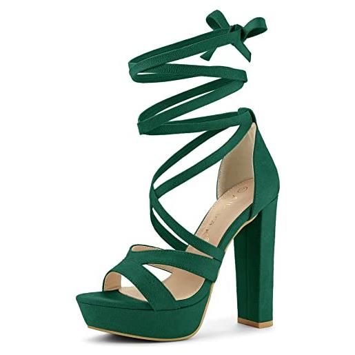 Allegra K sandali da donna con tacco alto con plateau e lacci, verde smeraldo, 38 eu