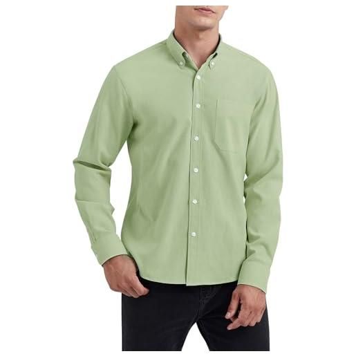 HISDERN camicia da uomo a maniche lunghe. Blu oxford camicie con tasche classiche casual cotone camicia regular fit m