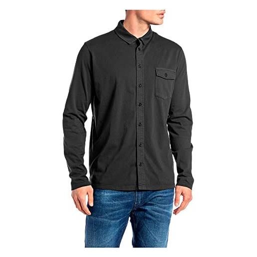 REPLAY camicia uomo manica lunga in jersey, grigio (smoke grey 391), m