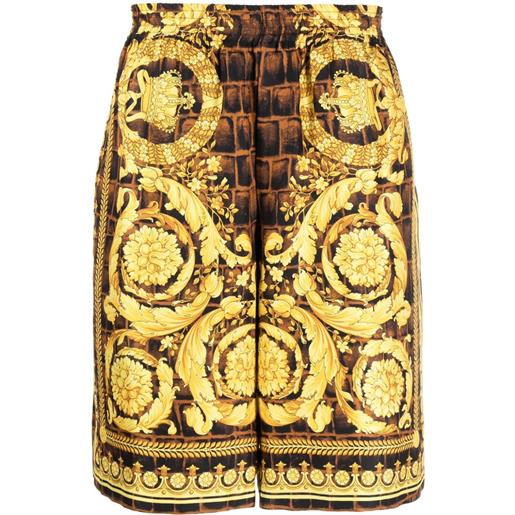 Versace shorts con stampa baroccodile - marrone