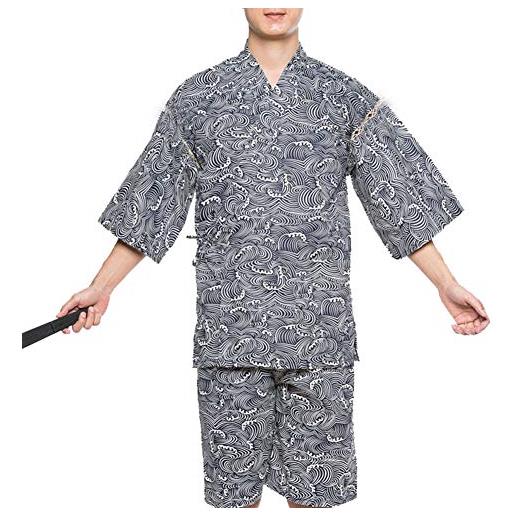 un-brand jinbei kimono giapponese stampato set pigiama yukata festival dei fuochi d'artificio (taglia l, a13)