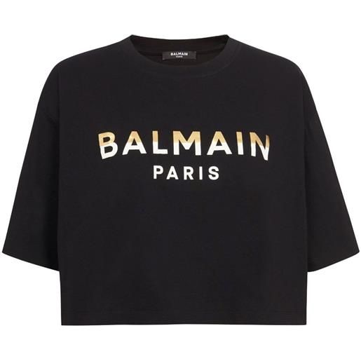 Balmain t-shirt crop con stampa - nero