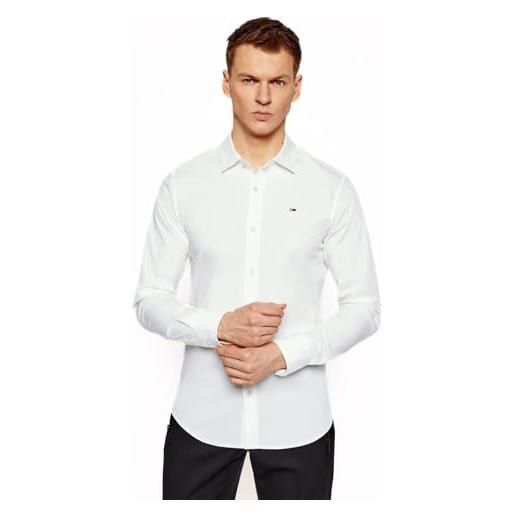 Tommy Jeans tjm original stretch shirt dm0dm04405 camicie a maniche lunghe/top in tessuto, bianco (classic white), xxs uomo