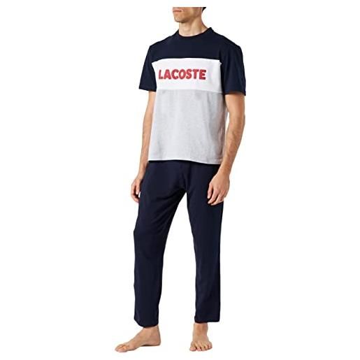 Lacoste 4h9925 men's pajamas, argent chine/marine-blanc, l uomo