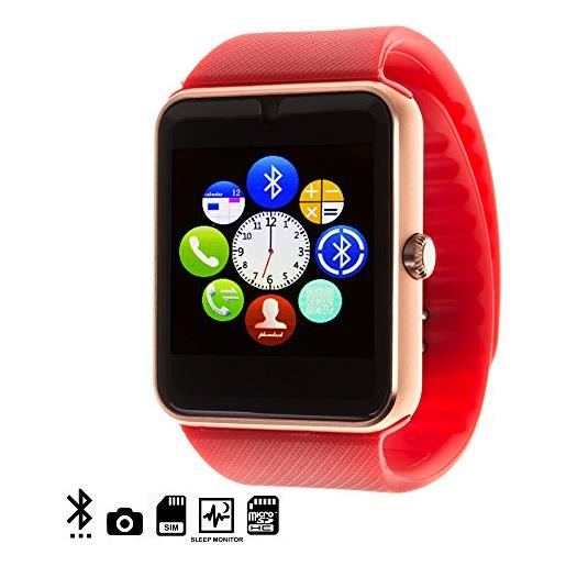 DAM silica dmq237red - gt08 bluetooth watch con sim, fotocamera e slot micro sd, colore: rosso