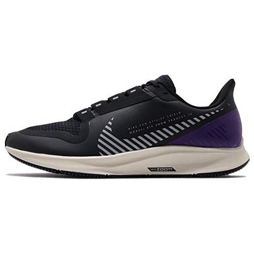 Nike air zoom pegasus 36 shield, scarpe da corsa da uomo, nero/argento/desert sand/va purple, 38.5 eu