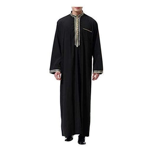 KRUIHAN abaya camicia kaftan uomo islamico - vestiti abiti lunghi musulmano dubai caftano jalabiya (nero, l)