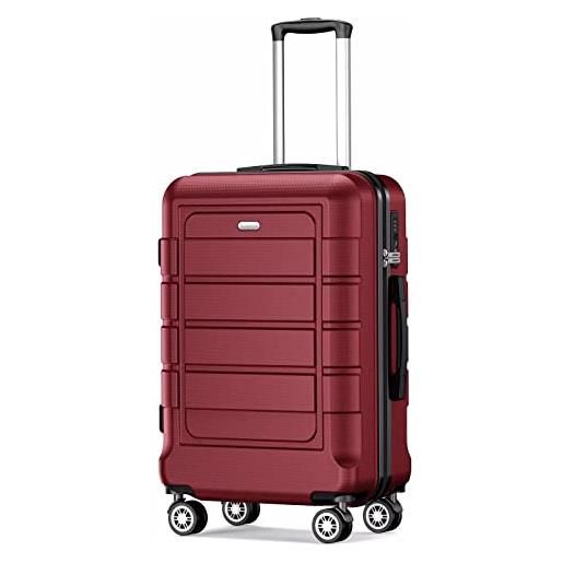 SHOWKOO valigia piccola trolley cabin bagaglio a mano 55x40x20cm ultra leggero abs+pc durevole valige trolley da viaggio con chiusura tsa e 4 ruote doppie, rosso -m