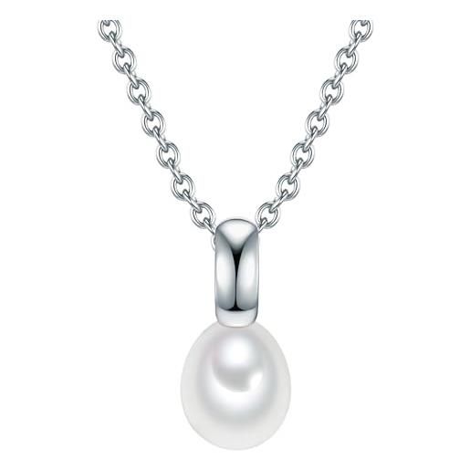 Valero Pearls catena a maglia rettangolare da donna in argento sterling 925 con perla di coltura di acqua dolce