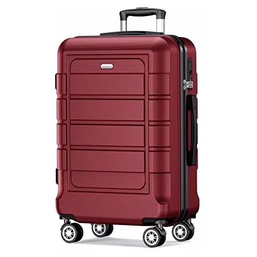 SHOWKOO valigia grande rigida 77cm ultra leggero abs+pc espandibile durevole valige trolley da viaggio con chiusura tsa e 4 ruote doppie, rosso -xl