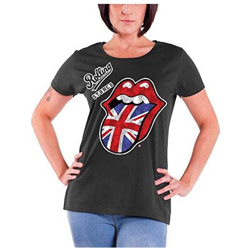Rolling Stones rock off the Rolling Stones vintage british tongue, t shirt donna, grigio (grey), 36