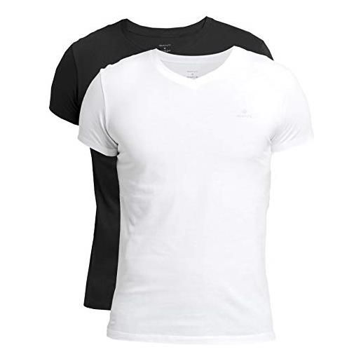 GANT v-neck t-shirt 2-pack, t-shirt uomo, nero ( black / white ), l