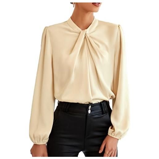 GRACE KARIN blusa donna elegante maniche lunghe a lanterna camicia casual da ufficio scollo rotondo oro m