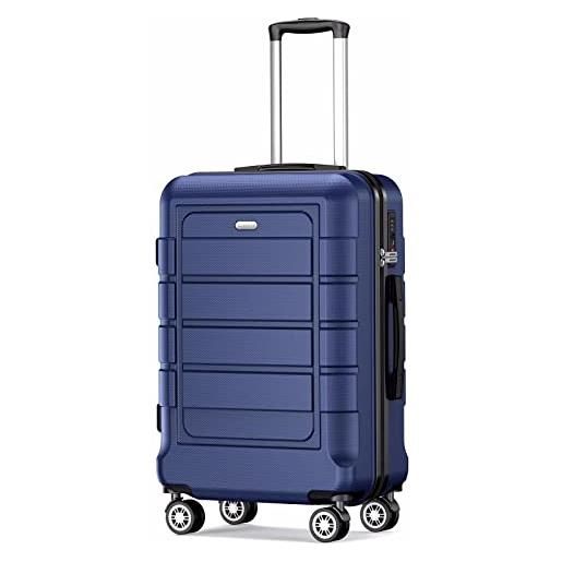 SHOWKOO valigia piccola trolley cabin bagaglio a mano 55x40x20cm ultra leggero abs+pc durevole valige trolley da viaggio con chiusura tsa e 4 ruote doppie, blu -m