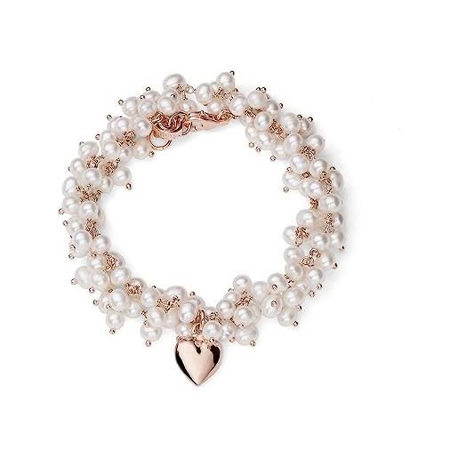 Maria Cristina Sterling bracciale argento rosa 925 donna con perle barocche da 4 mm, chiusura a moschettone e cuore pendente - braccialetto fatto a mano ragazza alla moda