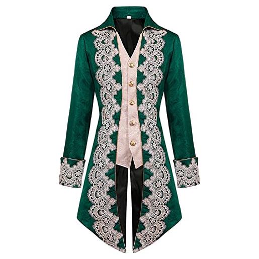 KJDWJKJRF giacca da smoking da uomo con paillette, collo sciallato, giacca da uomo steampunk, stile vintage, ricamo medio, smoking, gotico vittoriano frock coat smoking uniform halloween, verde, xxl