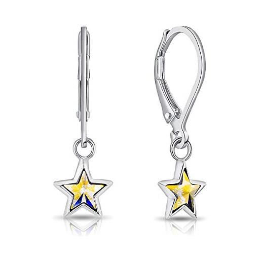 DTPsilver® orecchini pendenti a leva in argento 925 - piccoli cristalli swarovski® elements - forma di stella - diametro: 7 mm - aurora boreale