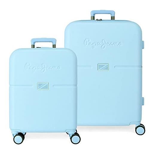Pepe Jeans accent set valigia blu 55/70 cm abs rigido chiusura tsa integrata 116l 7,54 kg 4 doppie ruote bagaglio a mano