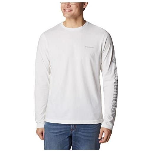 Columbia thistletown hills maglietta a maniche lunghe con logo t-shirt, bianco, xl uomo