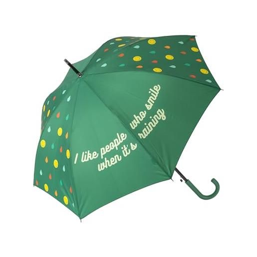 Fisura - ombrello grande. Ombrello giovanile. Ombrello automatico con pulsante. Robusto ombrello stampato. 106 centimetri di diametro. (smile, verde)
