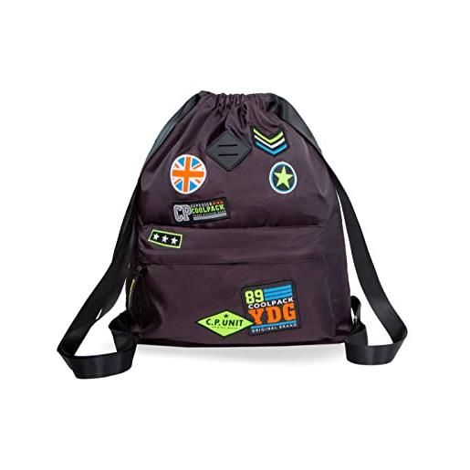 Coolpack urban collection drawstring bag backpack with badges for school college university gym black (badges)