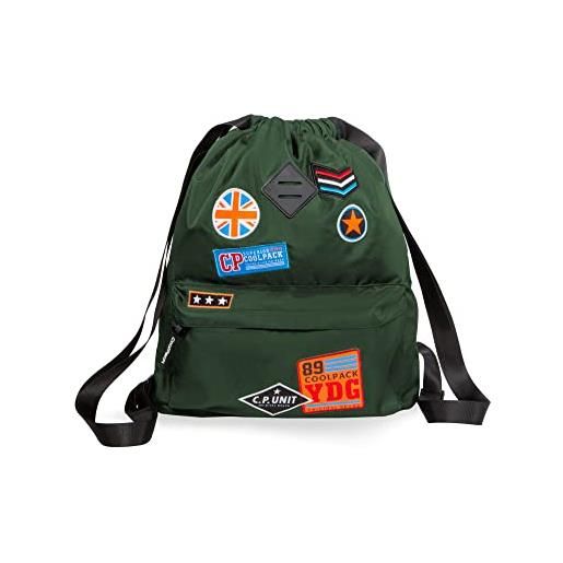 Coolpack urban collection drawstring bag backpack with badges for school college university gym green (badges)