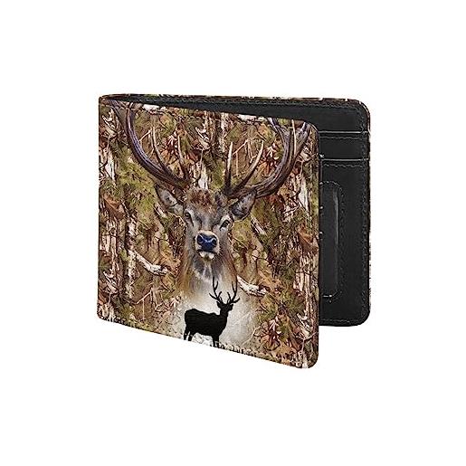 TOADDMOS portafoglio da uomo in pelle pu con blocco rfid portafogli bifold per uomini ragazzi con finestre id e slot per carte di credito, camo caccia cervo, moderno