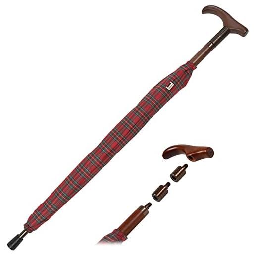 iX-brella ombrellone regolabile in altezza con manico in legno, piccolo a quadri rosso, 105 cm