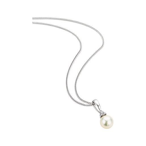 Orovi collana di perle da donna con ciondolo a catena in oro bianco 9 ct/375 con diamanti taglio brillante, oro bianco, diamante