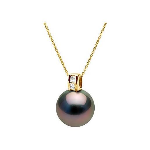 PEARLS & ColoreS NATURAL FINE PEARLS pearls & colors - ciondolo con diamante 0,040 cts, vera perla coltivata di tahiti, 10-11 mm, qualità a+, disponibile in oro giallo e bianco