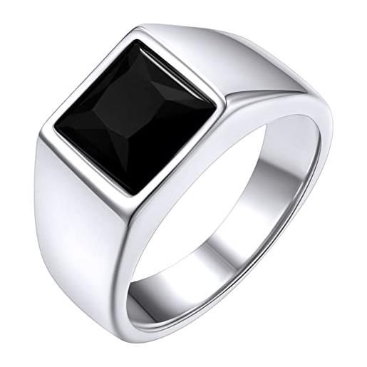 GOLDCHIC JEWELRY anello acciaio uomo anello uomo con pietra nera anello in pietra con taglio a diamante, anello onice nero anello uomo quadrato nero anello grande misura 32,5