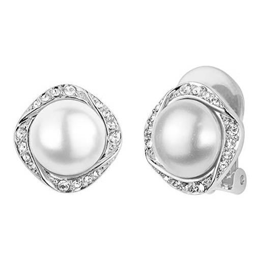 Traveller orecchini a clip - perla bianco - cristalli - placcati platino - 114198