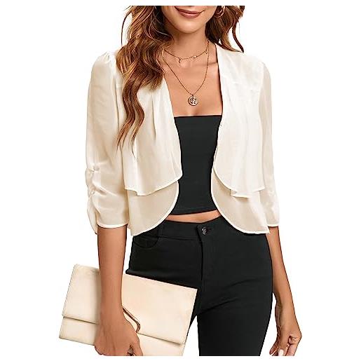 Famulily, coprispalle da donna in chiffon trasparente estivo con maniche a metà, arricciate, corte, leggere, con scollo a v sottile, cardigan uk, grigio scuro, xxl